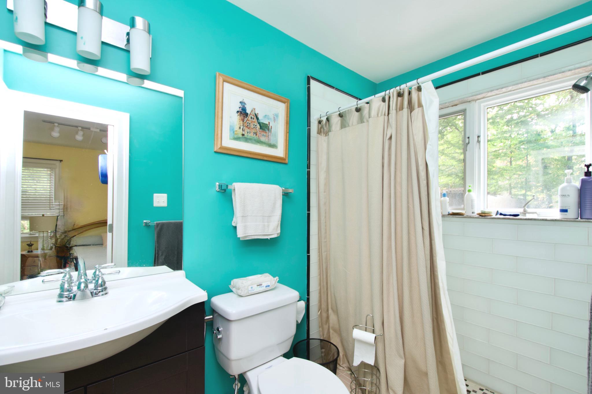 8312 Upper Spring Lane Annandale, VA 22003 - Photo 25 of 56 a bathroom with a sink a toilet and shower curtain