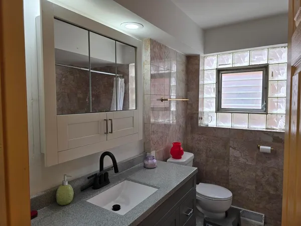 a bathroom with a sink and a toilet