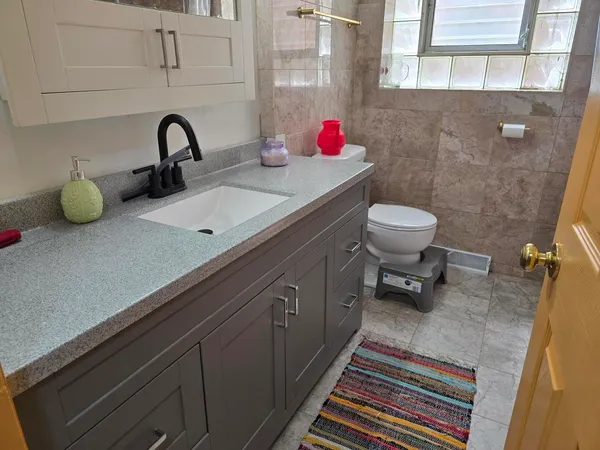 a bathroom with a sink and a toilet