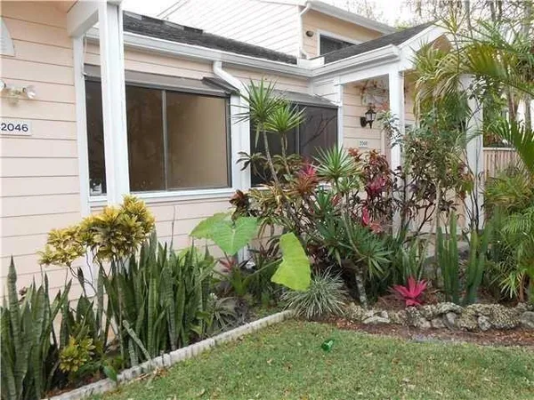 a view of a backyard with palm trees