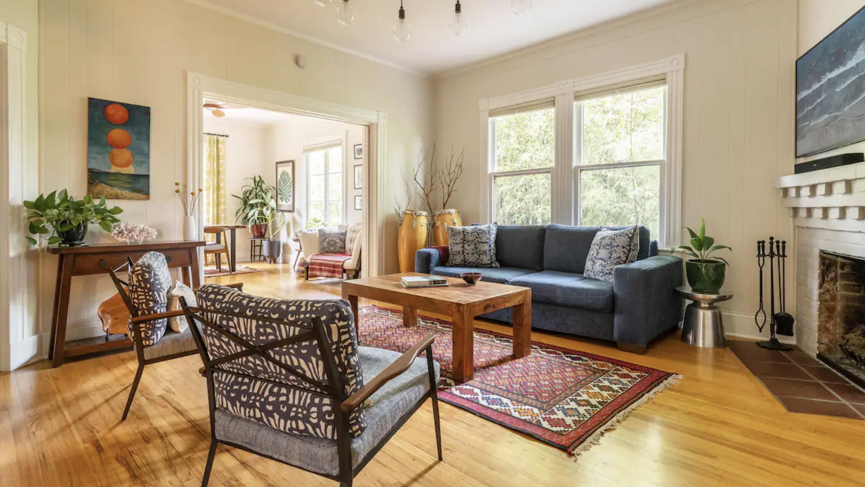 a living room with furniture and a window