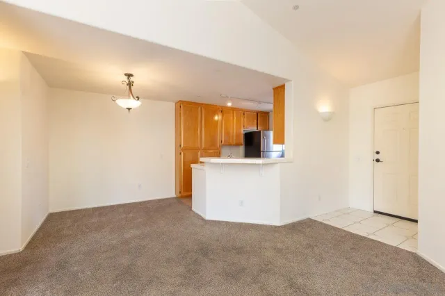 an empty room with a bathroom