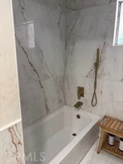 a bathroom with a bathtub and a shower