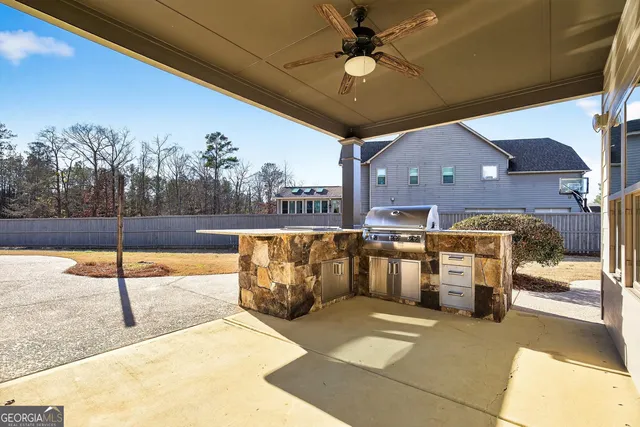 a view of a porch with furniture