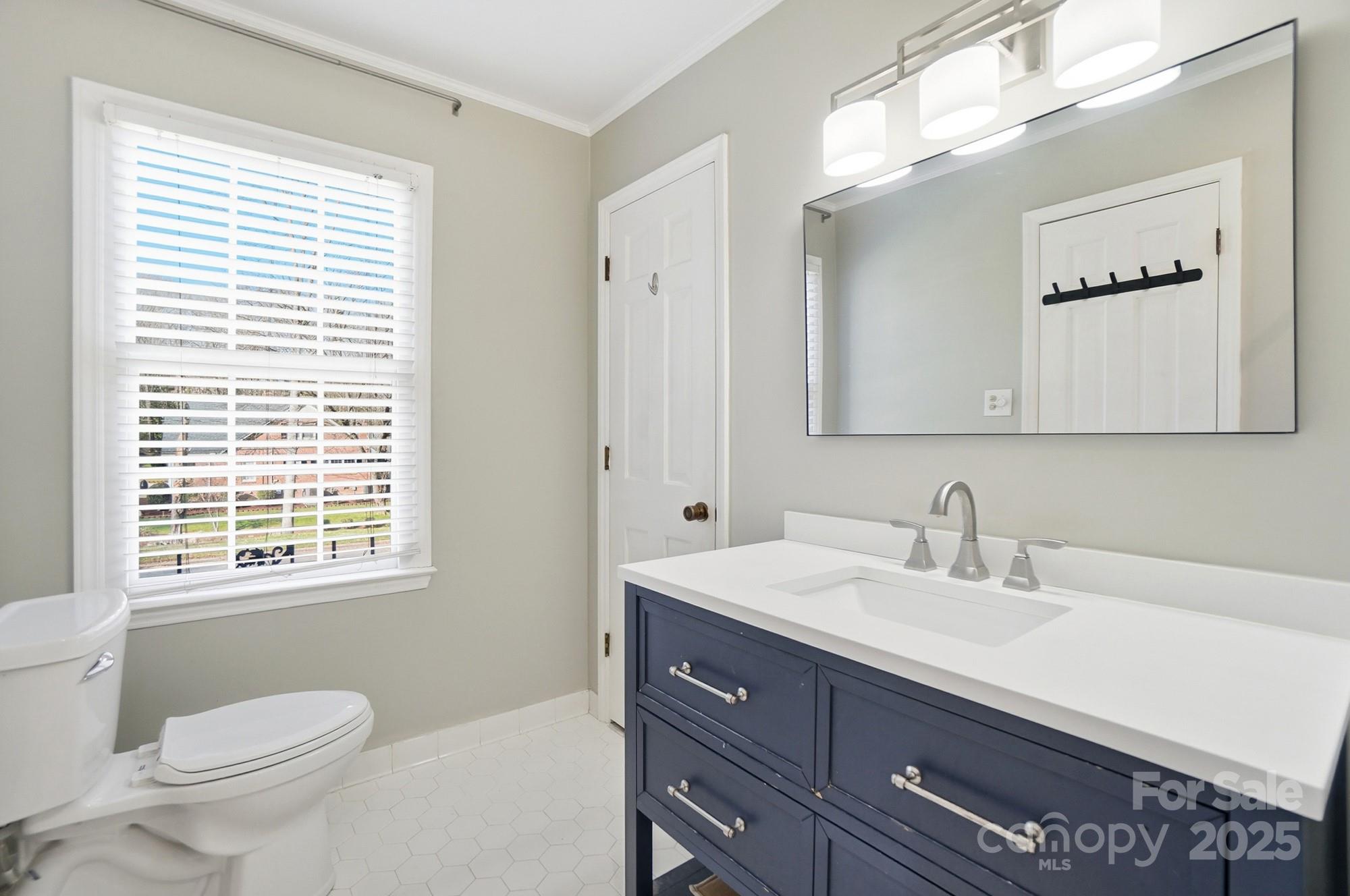 1308 Dumbarton Road Gastonia, NC 28054 - Photo 35 of 48 a bathroom with a sink a toilet and a mirror