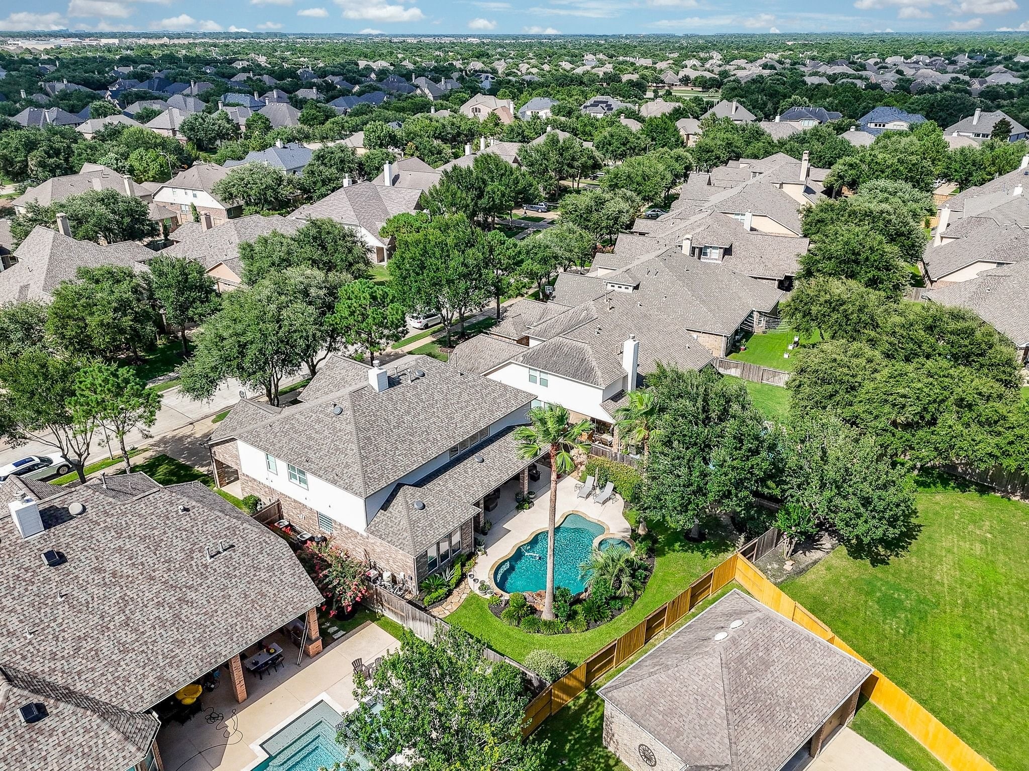 27607 Macklind Ridge Lane Katy, TX 77494 - Photo 49 of 50 Aerial shot to show a more private backyard with no neighbors looking in. Recent roof too!