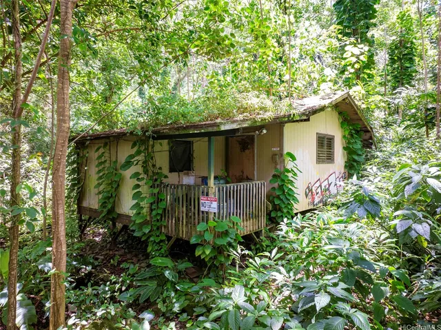a view of a lush green field with mountains in the background