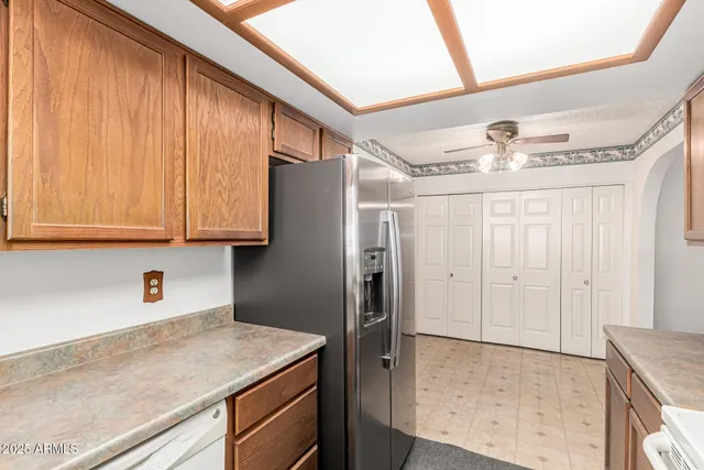 a view of a room with a fan