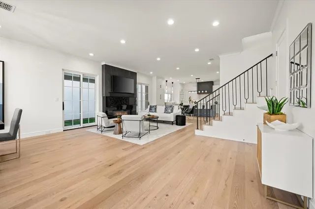 a view of a living room and dining room