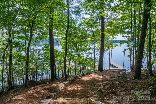 a view of a road with trees in the background