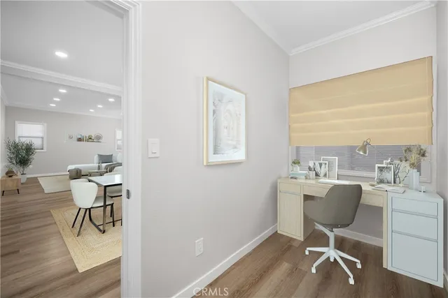 a workspace with wooden floor