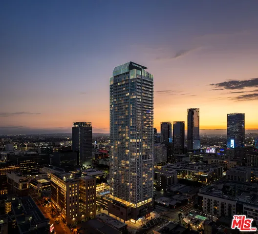 a city view with tall buildings