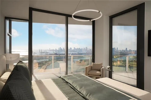 a view of a lake with a terrace