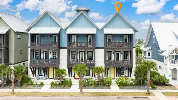 a front view of residential houses