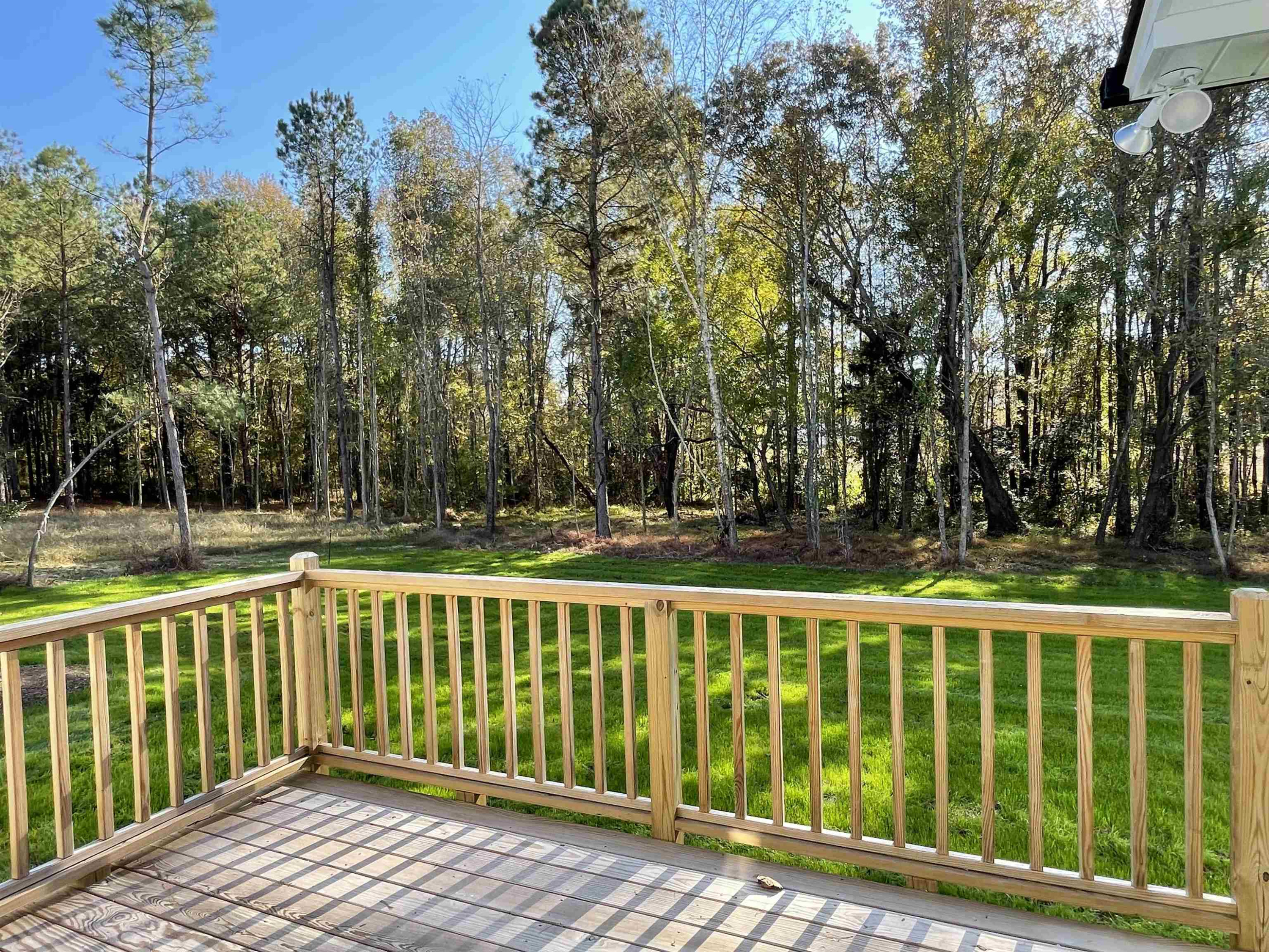 496 Roberts Road Willow Spring, NC 27592 - Photo 12 of 15 a view of a wooden deck and trees