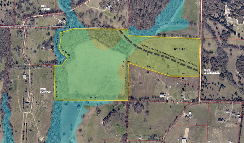 0 Strickland Road Van Alstyne, TX 75495 - Photo 4 of 13 Estimated 61-acre Property boundaries showing FEMA Flood Zone boundaries and approximate location of NTMWD water pipeline