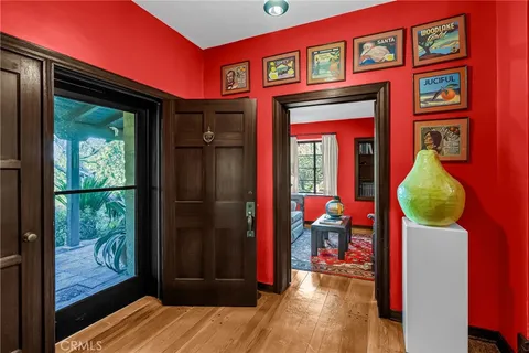 a view of a room with a large window