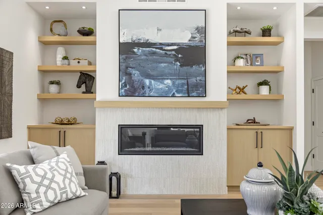 a front view of a house with a large window