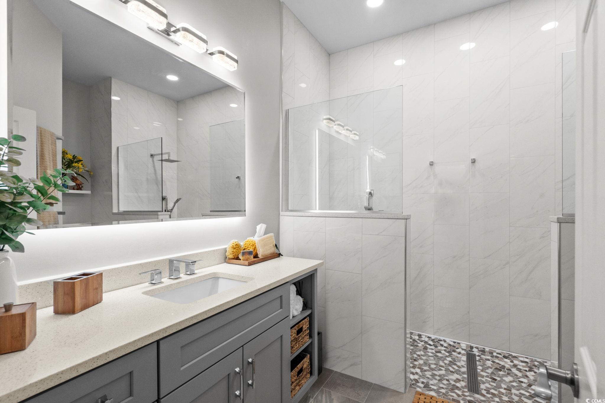 408 Highland Ridge Drive Myrtle Beach, SC 29588 - Photo 22 of 39 Full bathroom with vanity, a walk in shower, and recessed lighting