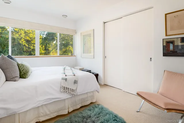 a view of an empty room with shelves