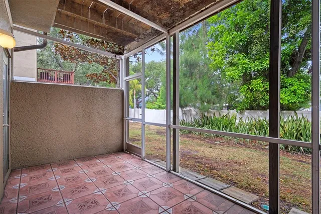 a view of a large building with a large window