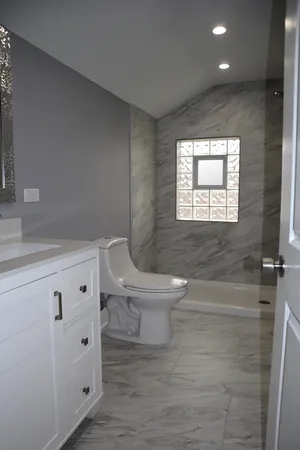 a view of a hallway with a chandelier