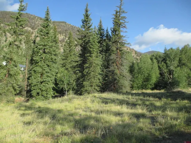 a view of mountains next to a yard