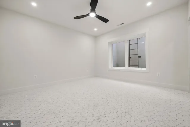 an empty room with a workbench