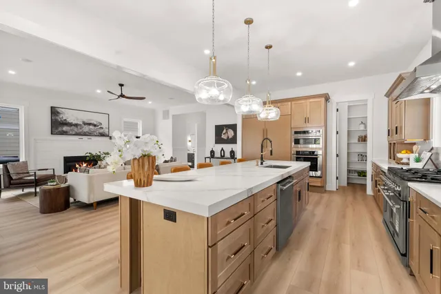 a bedroom with a bed and a fireplace
