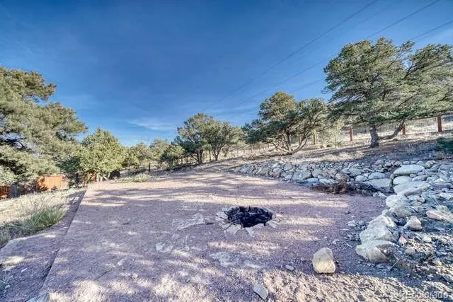 a view of a yard with a tree