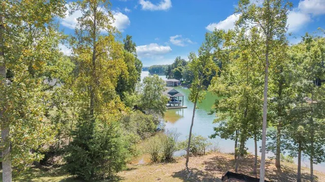 a view of a swimming pool with a yard