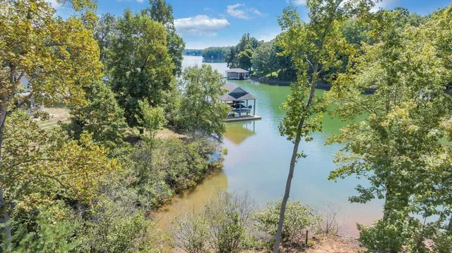 a view of a swimming pool with a yard
