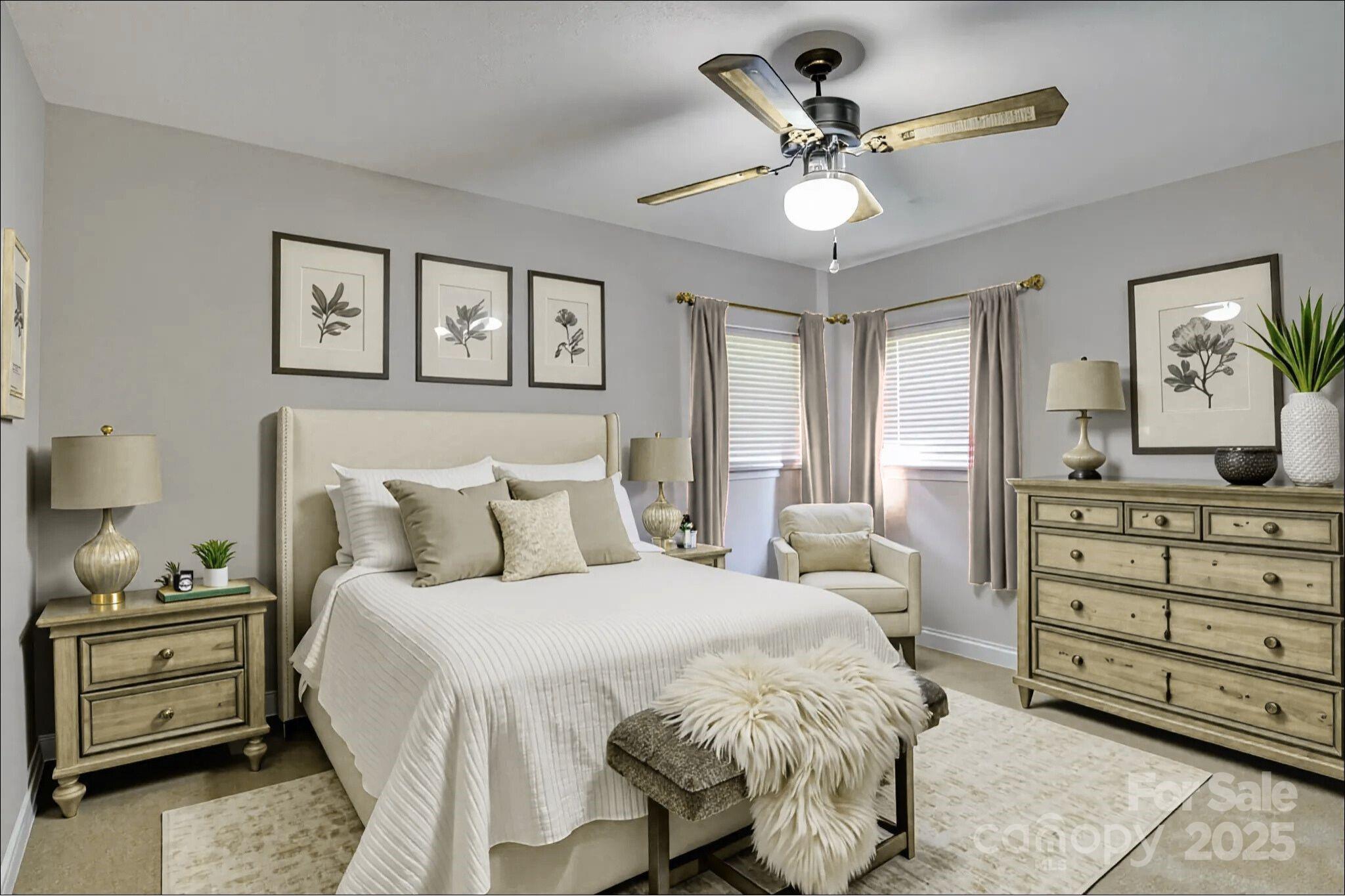 2319 Tin Mine Road Lincolnton, NC 28092 - Photo 18 of 30 a bedroom with a bed and ceiling fan