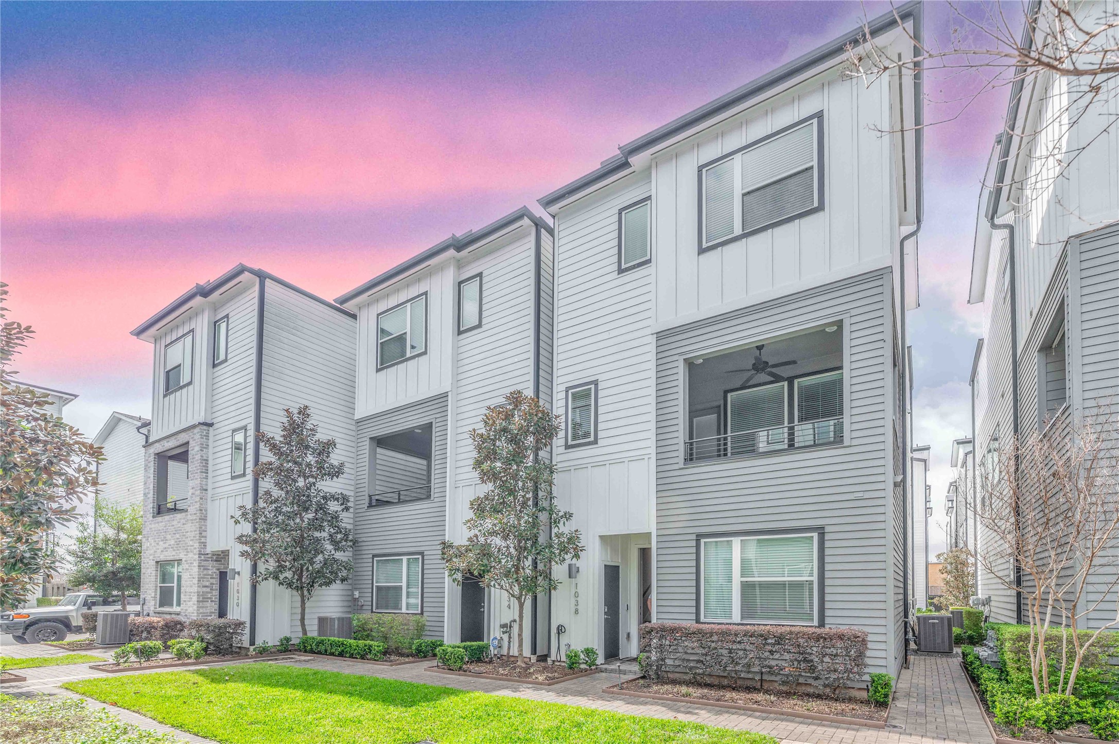 a front view of a multi story building