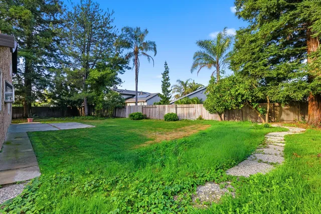 a view of a house with garden and a tree