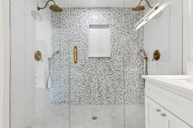 a bathroom with a shower