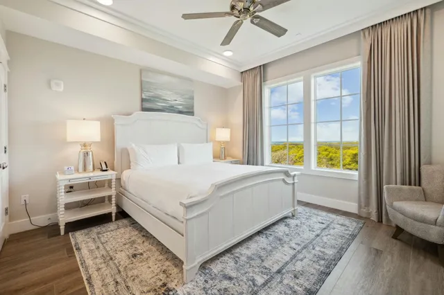 a bedroom with a bed and a couch