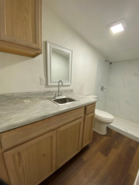 14131 Northwest 3rd Avenue, Unit E Miami, FL 33168 - Photo 2 of 7 a bathroom with a granite countertop sink a toilet and a mirror