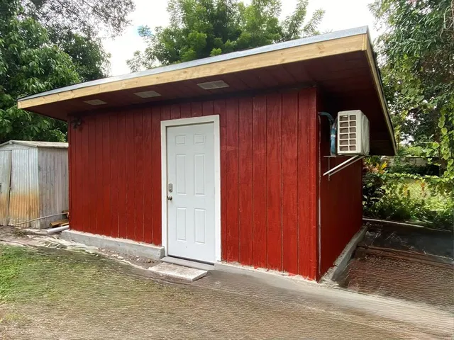 a view of backyard of house