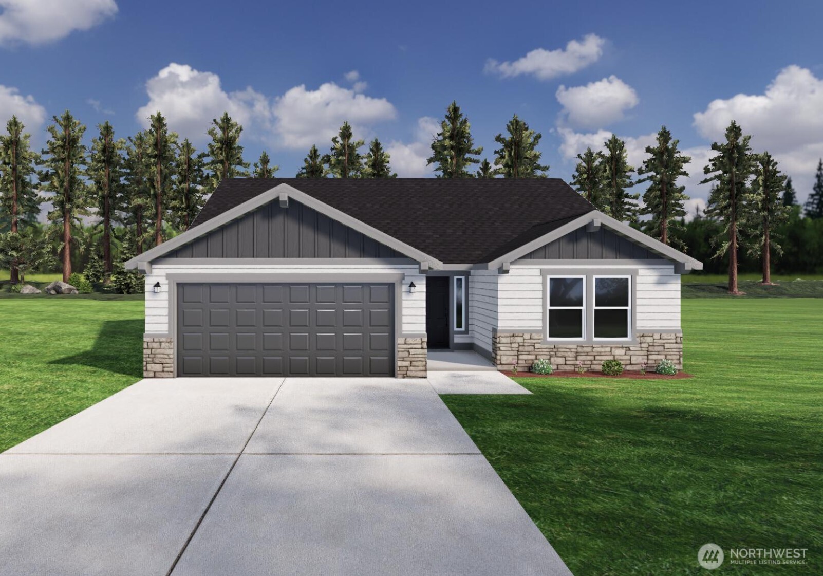 a front view of house with yard and green space