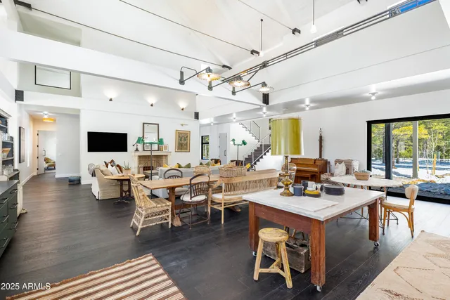 a living room with a couch and a table