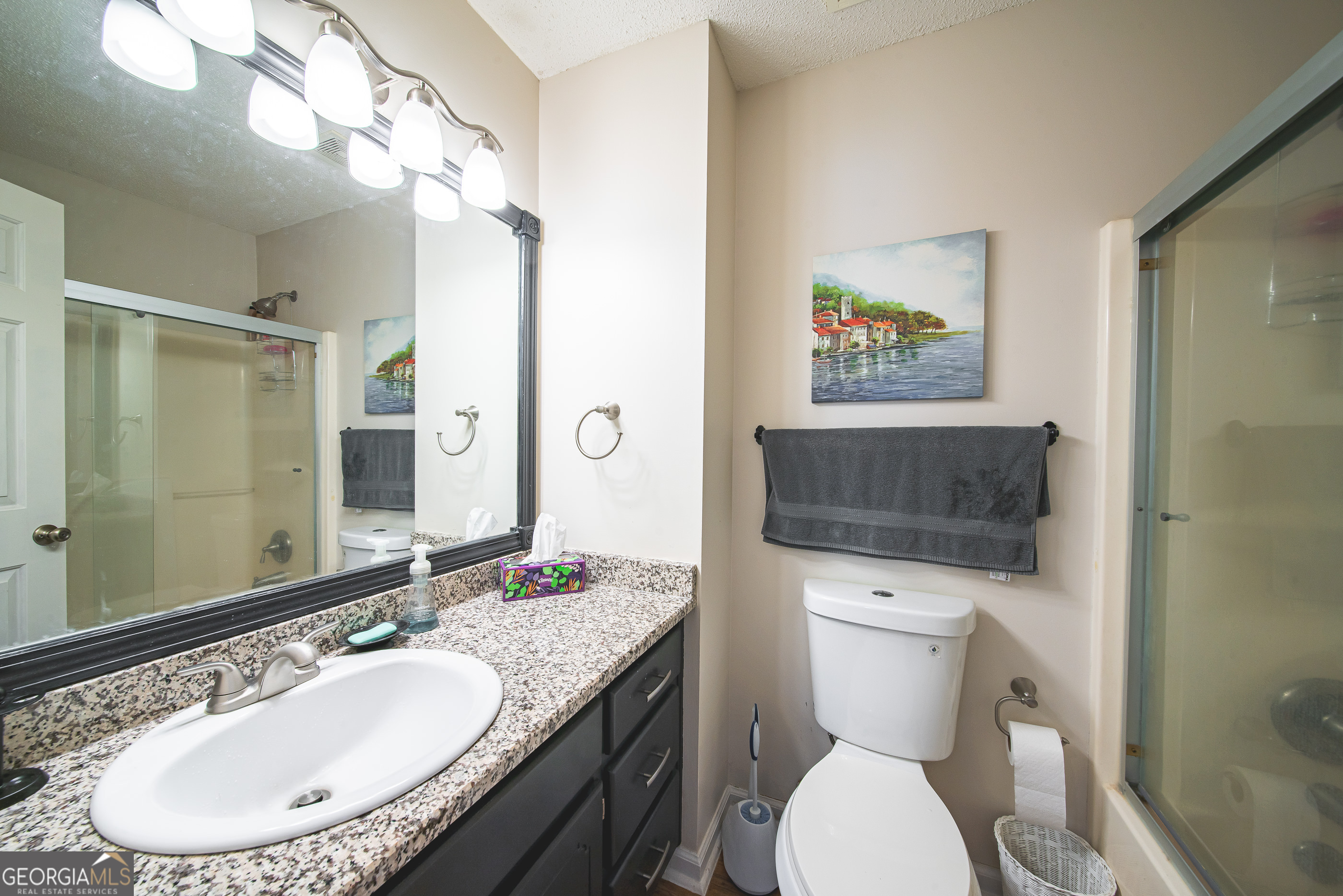 200 Lake Amah Lee Road Hampton, GA 30228 - Photo 6 of 37 a bathroom with a granite countertop sink toilet and a mirror