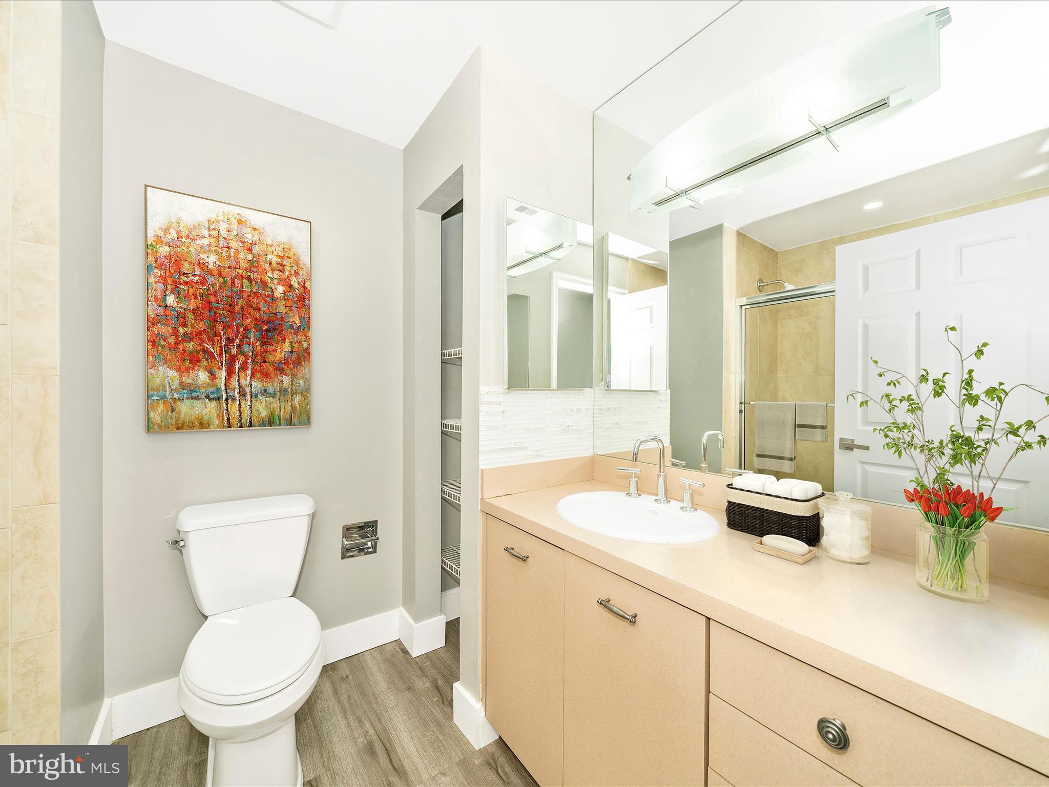 1040 Deer Ridge Drive, Unit 508 Baltimore, MD 21210 - Photo 43 of 66 a bathroom with a toilet sink and mirror