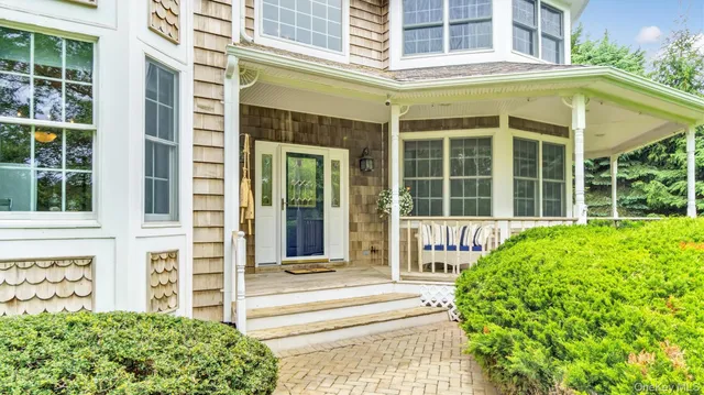a view of a building with a large window