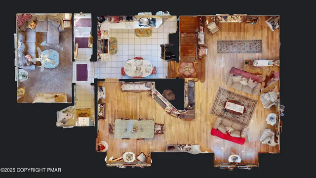 a living room with fireplace furniture and a wooden floor