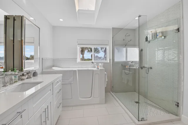 a view of a park with palm trees