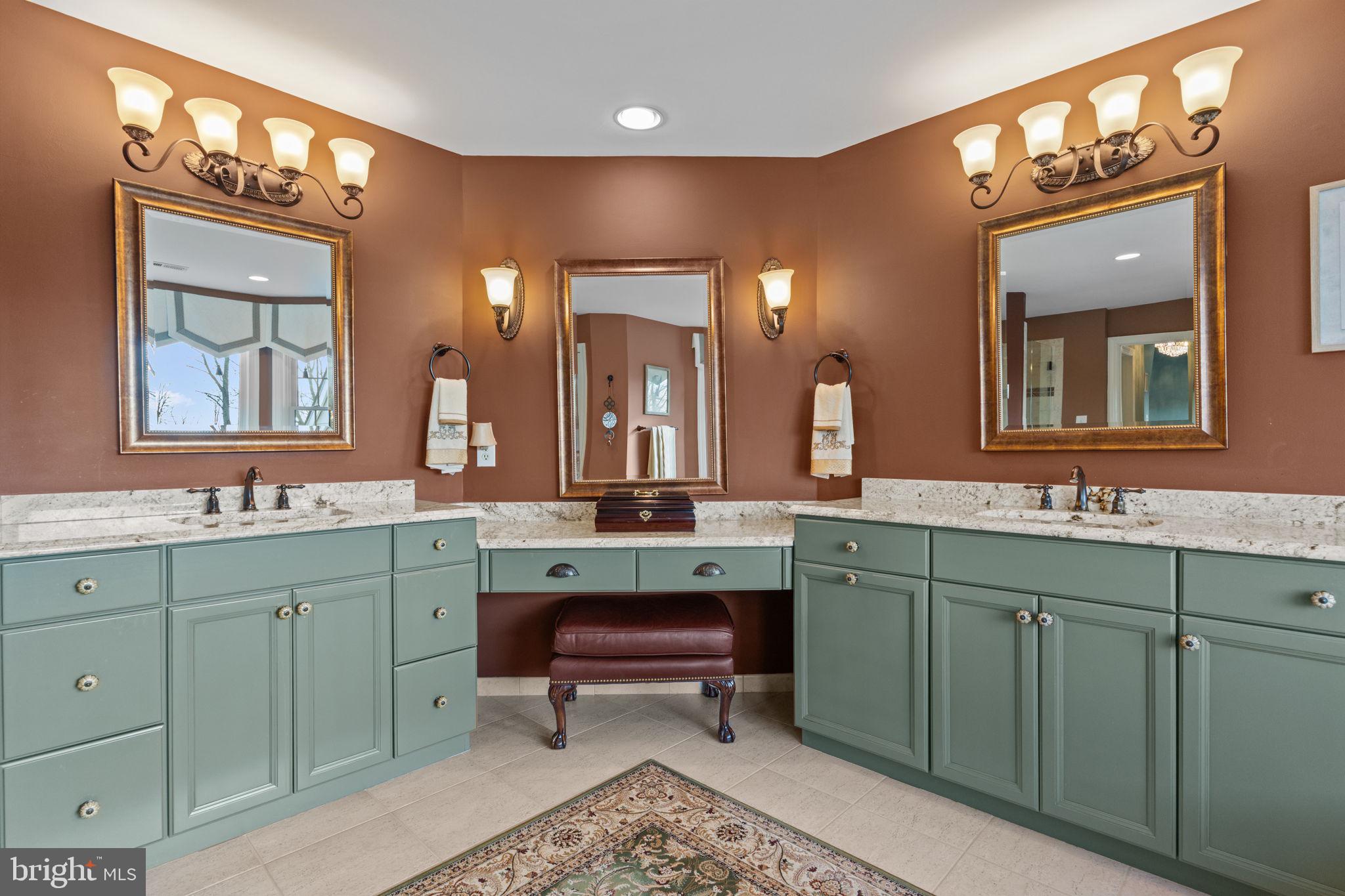 1100 Pineville Road New Hope, PA 18938 - Photo 37 of 97 a spacious bathroom with a granite countertop sink and a mirror