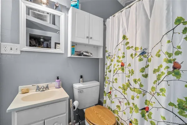 a white toilet sitting next to a sink curtain
