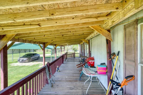 a balcony with furniture
