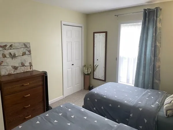 a bedroom with a bed and a dresser
